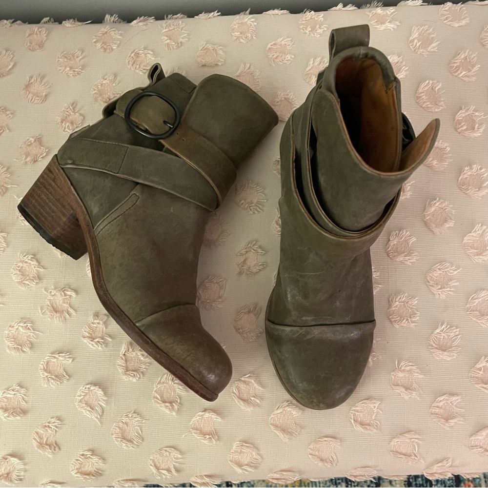 P Monjo Suede Chunky Flat Booties Grey Size 36